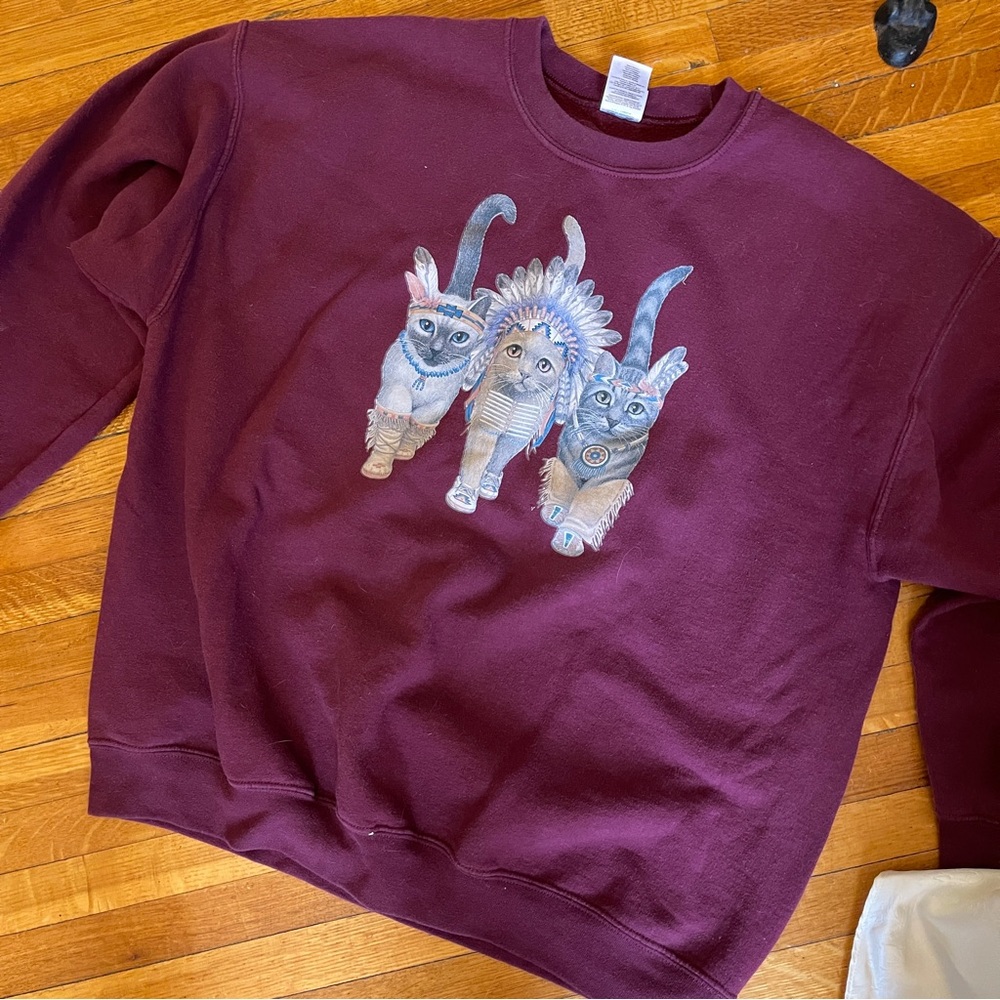 Gildan Maroon Heavy Blend Sweatshirt with Cat Design